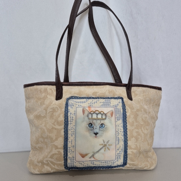 Brighton Sheba Princess Cat Vintage Tapestry Tote Bag w/ Leather Accent - Picture 1 of 15